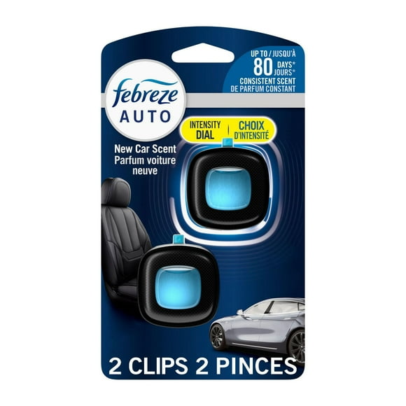 Assainisseur d’air Febreze AUTO, pince pour bouche d’air automobile qui combat les odeurs, parfum Voiture neuve, 2unités 4.4ML