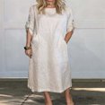 thumbnail image 4 of Lindbes Nouvelle Robe d'Été Ample Décontractée Couleur Unie Manches Courtes en Coton Lin, 4 of 7