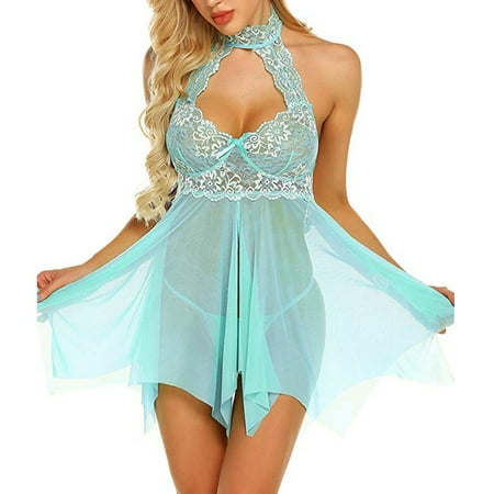 HYSYSB Nightgowns for Women women s Chemises & Negligees nighty for Women spaghetti Strap Nightgown underwear Lace Lingerie Sleepwear Nightgown Women Sexy Dress chemise for Women Green XL