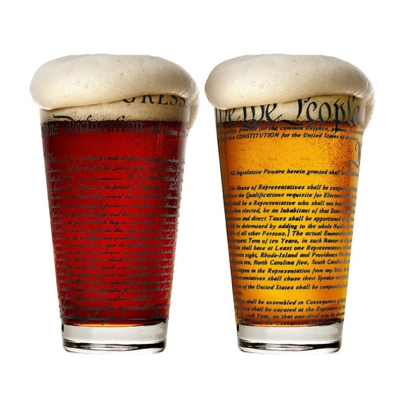 Greenline Goods – United States Constitution & Declaration of Independence Glasses (Set of 2) - 16 oz Drinking Glasses - American US Patriotic Gift Set We The People - Beer Glasses