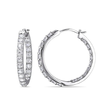 Miabella 3-1/2 Carat T.G.W. Created White Sapphire Sterling Silver Hoop Earrings