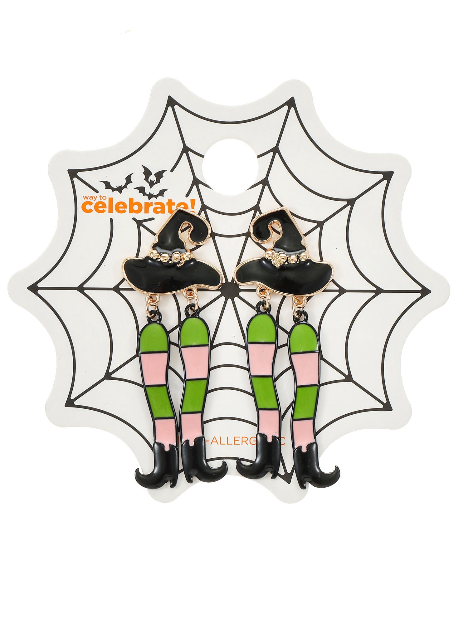 Way to Celebrate Striped Witch Halloween Dangle Earrings, 1 Pair