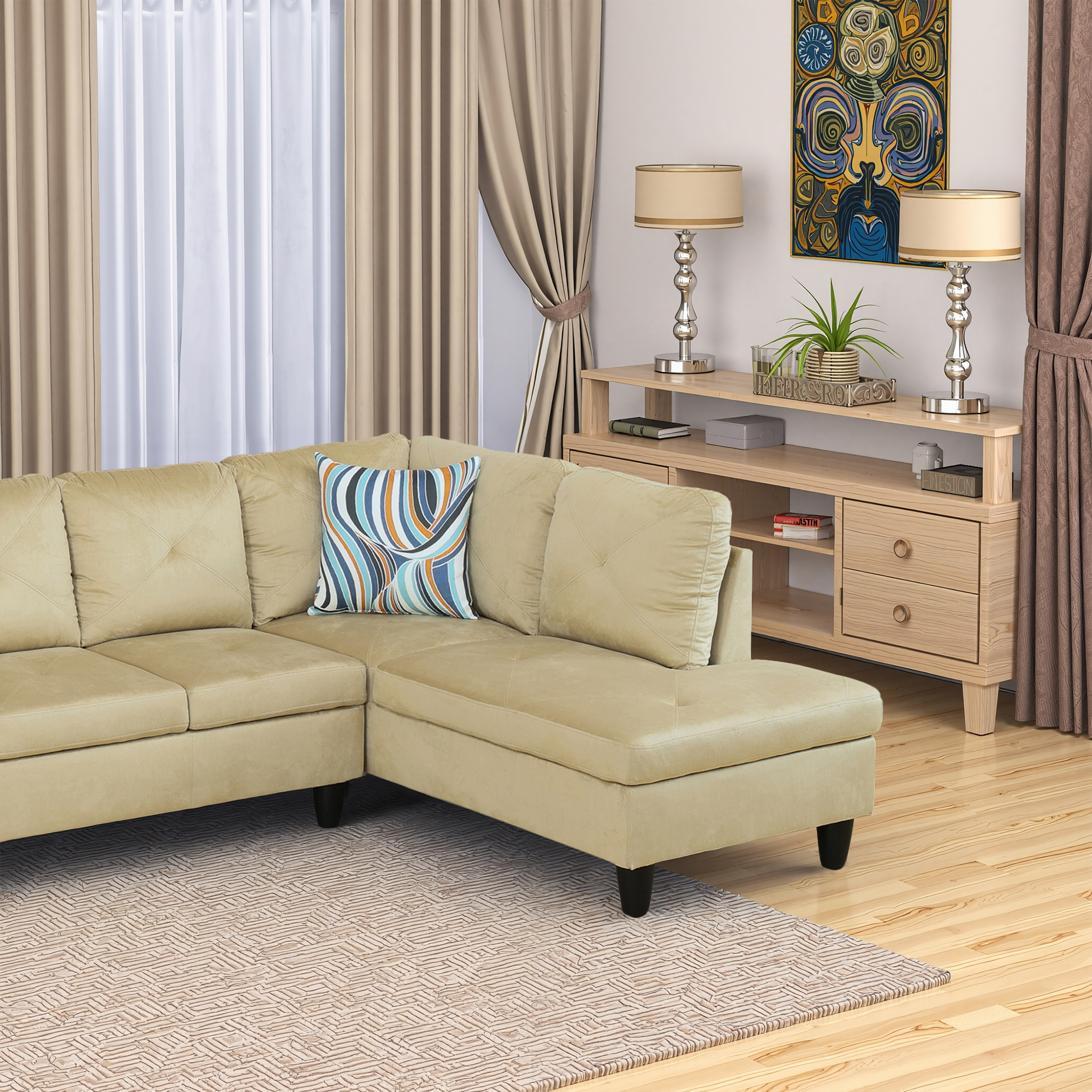 MAYEERTY Microfiber 3-Piece Living Room Sofa Set，Beige