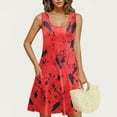 thumbnail image 3 of JTZGDY Dresses for Women Girls Cute Summer Floral Pattern Print Sleeveless Scoop Neck Tank Dress Loose Flowy Beach Sundress with Pockets Red S, 3 of 8