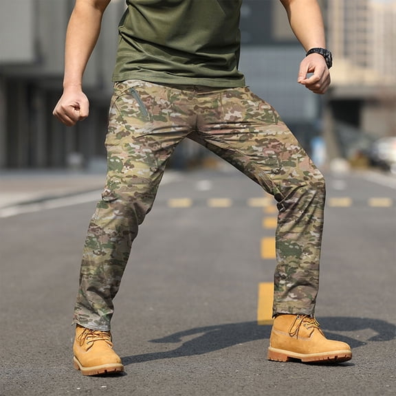 Dwellite Men's Stretch Pants Cargo Pants Lightweight Casual Hiking Outdoor Work Trousers with Pockets Camouflage 2XL