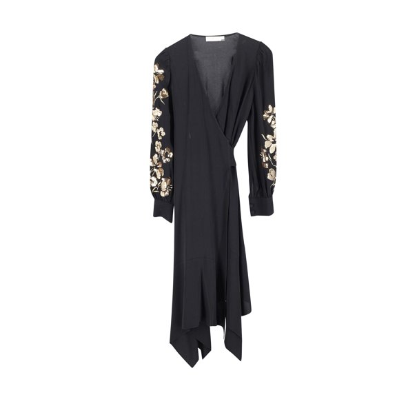 Pre-Owned Tory Burch Embroidered Wrap Dress in Black Viscose