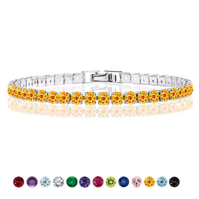 JeenMata 11 TCW Corte Redondo Noviembre - Citrino - Pulsera de tenis con piedra natal para mujer en diseño de eternidad - Chapado en oro blanco, Mujer, Adulto