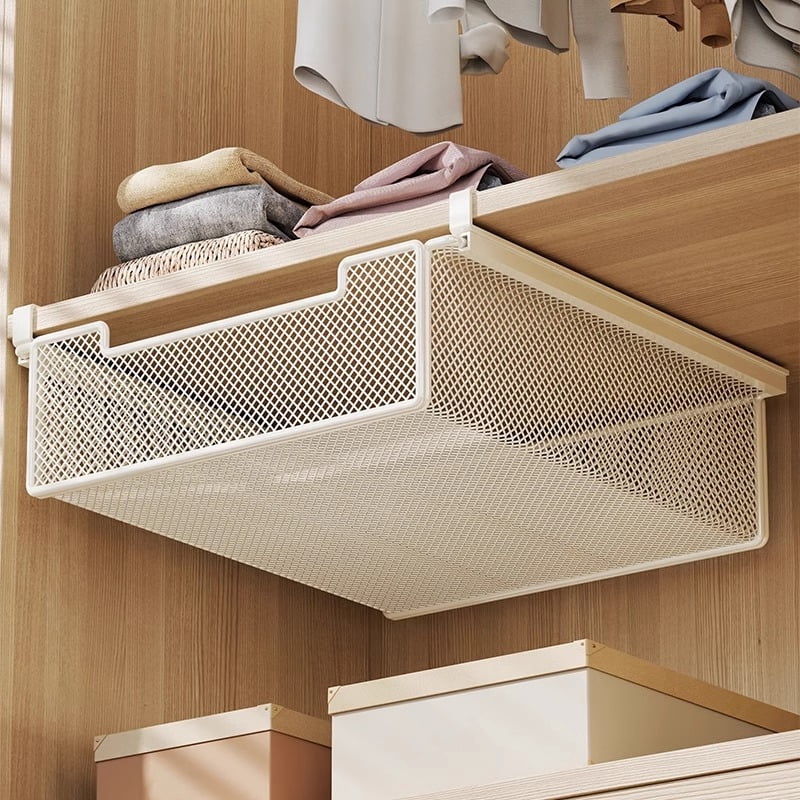 GIXUSIL Under Hanging Pullout Drawer Basket, Underwear Socks Holder Drawer, Coffee Pod Holder For Counter, Wire Basket Attaches to Shelf, Space Saving for Kitchen Counter Pantry Cupboard，Black