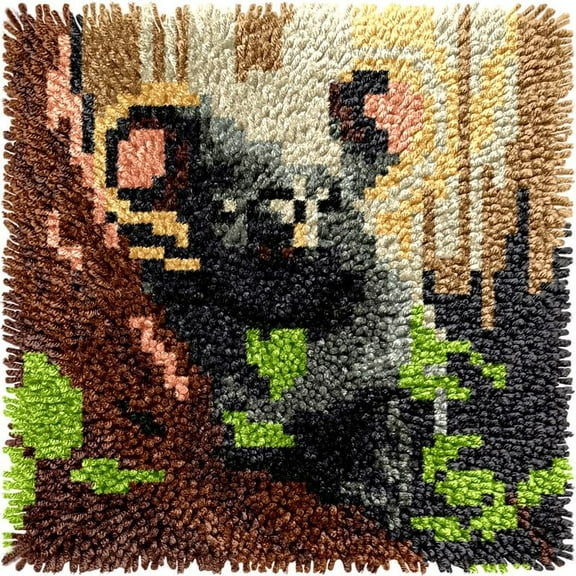 Small Size Mini Koala on Tree Latch Hook Kits Rug DIY Cushion Tapestry Making Crochet Hook Mat Making Kits Color Preprinted Pattern Canvas DIY Carpet Needlework Crochet Cushion Kits 30x30cm
