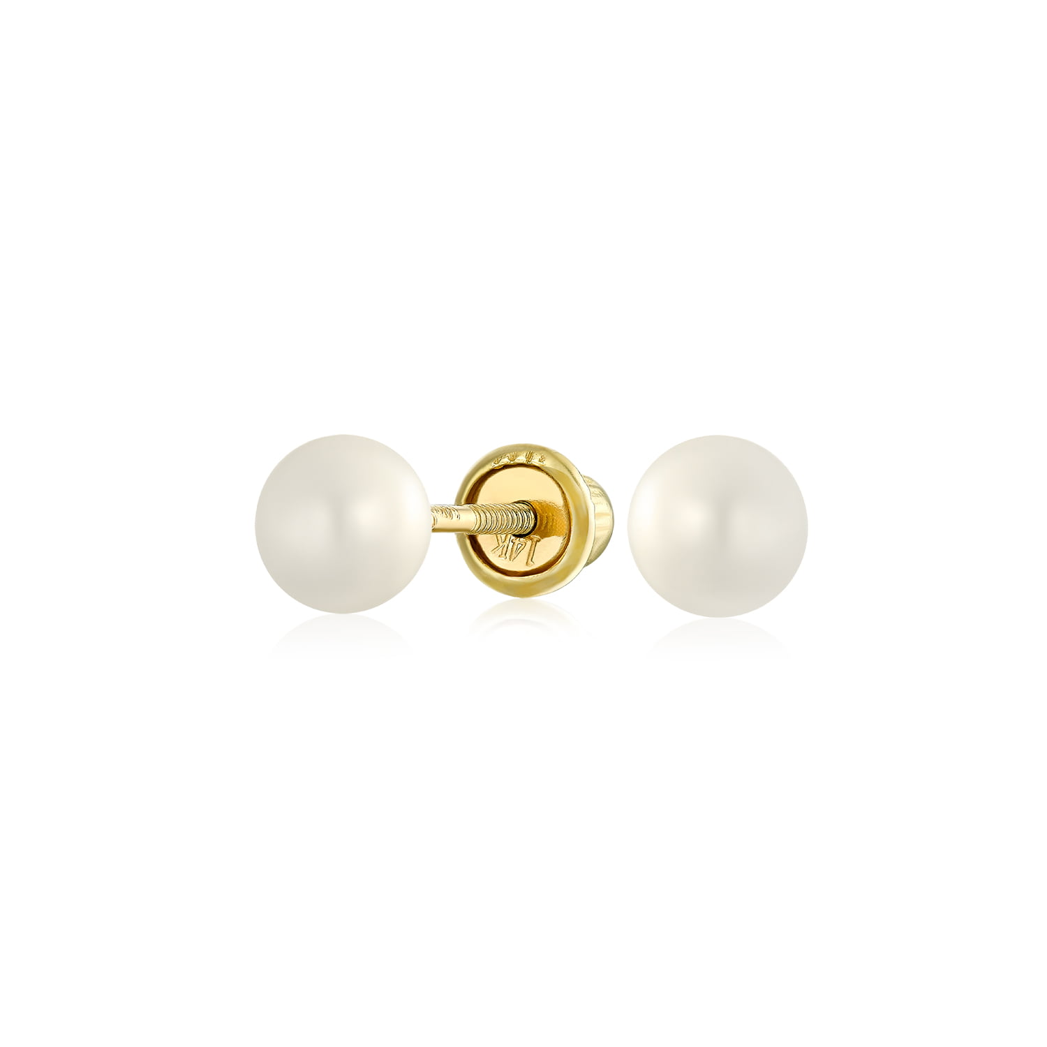 and Infants Little Girls 18k Hypoallergenic Yellow Gold Double Round Freshwater Cultured Pearl Push Backs Stud Earrings for Babies Toddlers 3 mm 