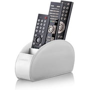Remote Control Holder with 5 Compartments (White) - PU Leather TV Remote Organizer - Remote Caddy Desktop Organizer for TV Remote, DVD, Controllers - Media Accessory Storage & Organizer by SONOROUS