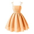 thumbnail image 4 of Girls Summer Floral Print Dresses Flowy Sleeveless V Neck Bow Shoulder Ruched Waist Casual Play Sundress Orange 10-11 Years, 4 of 4