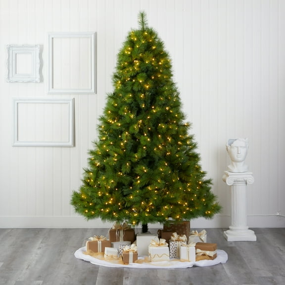 Nearly Natural 7.5' Green Pine Artificial Christmas Tree Prelit 550 Clear LED Lights