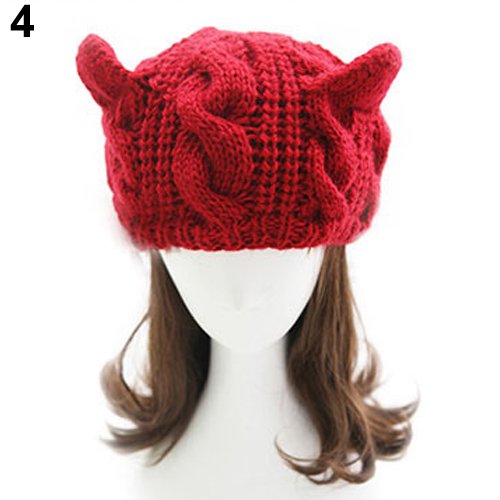 Ayyufe Women's Winter Knit Crochet Braided Cat Ears Beret Beanie Ski Knitted Hat Cap