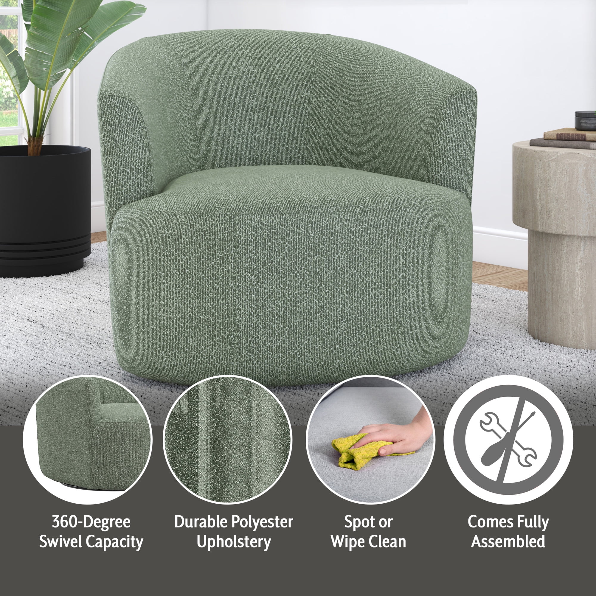 Mainstays Boucle Swivel Accent Chair, Olive