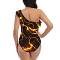 thumbnail image 5 of Salouo Orange Lightning Pattern One Shoulder Ruffled One Piece Swimsuit for Women V Neck Swimwear Tummy Control Bathing Suit-Small, 5 of 6