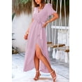 thumbnail image 4 of Vestido PRETTYGARDEN XXL Lunares Rosa Blanco Cruzado Cuello en V Maxi, 4 of 8
