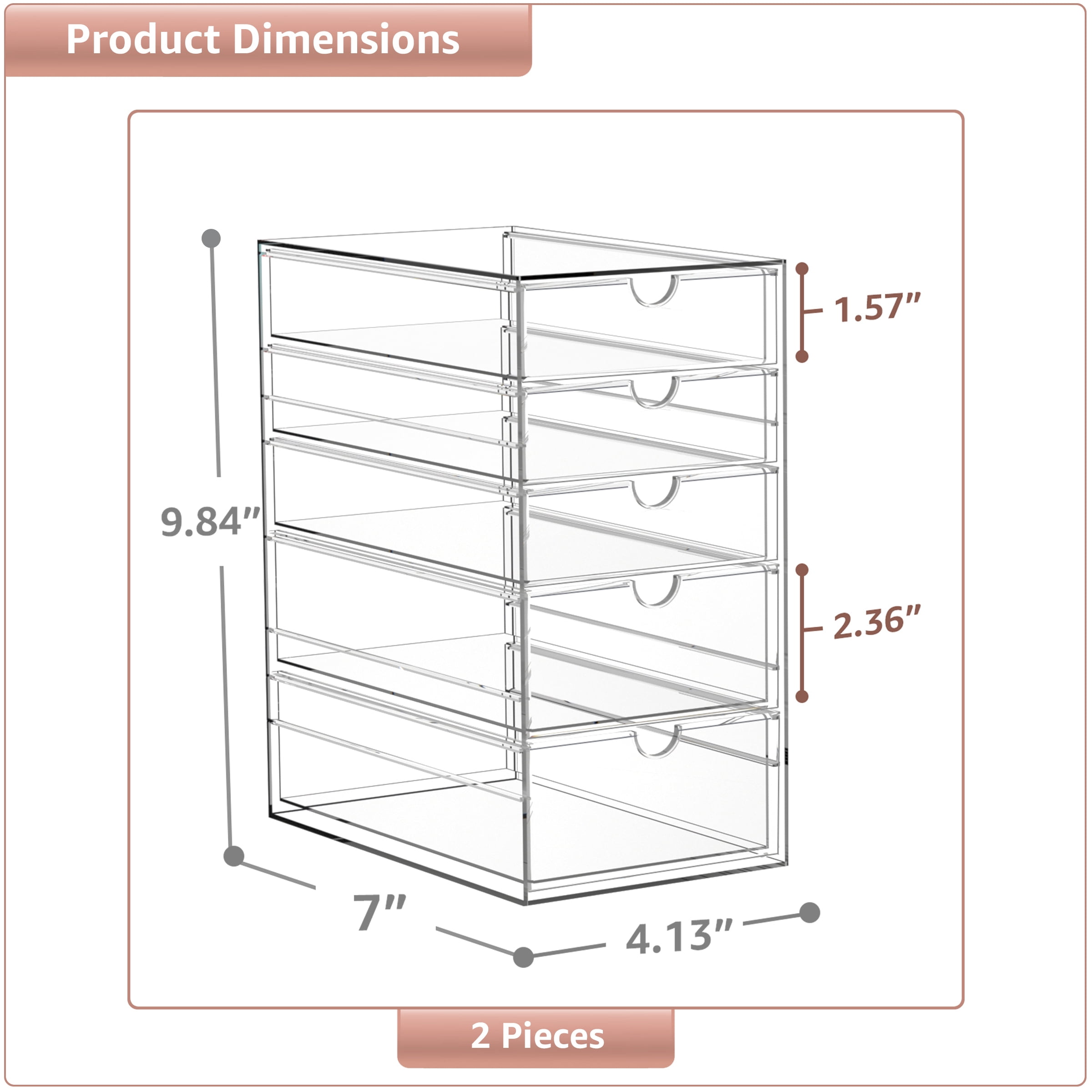 Sorbus 2-Piece Acrylic Makeup Organizer, 10 Drawer Stackable Storage Bins, Clear