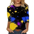 thumbnail image 1 of WEAIXIMIUNG Saint-Valentin Femmes Quotidien Été Imprimé Col Rond Hauts Manches Longues T-Shirt Imprimé Fleur Ample Fendu Côté Tunique, 1 of 4