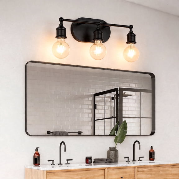 Black Vintage Vanity Light Fixture - 3-Light E26 Wall Mount for Bathroom (Bulbs Not Included)