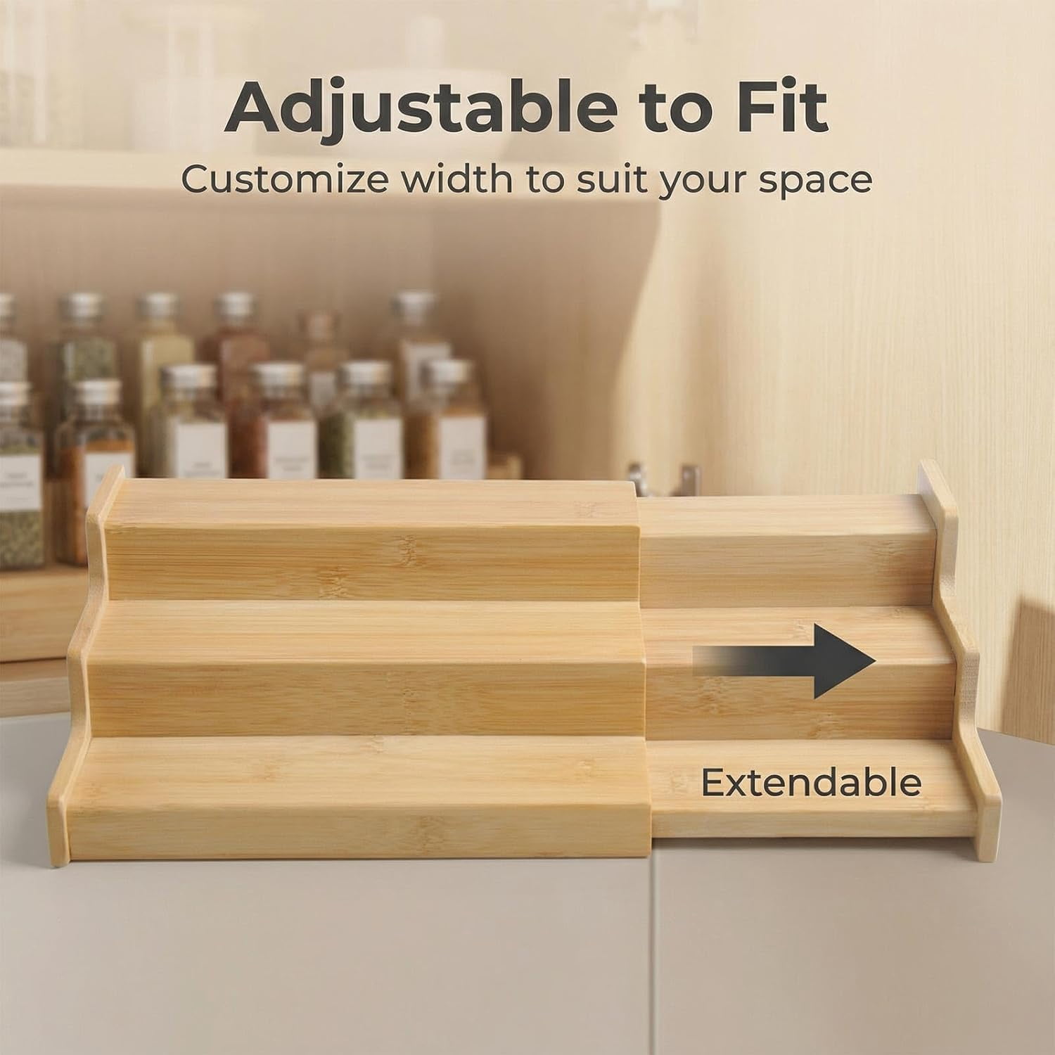 Carestrong Spice Rack Kitchen Cabinet Organizer- 3 Tier Bamboo Expandable Spice Organization for Cabinet,Yellow.