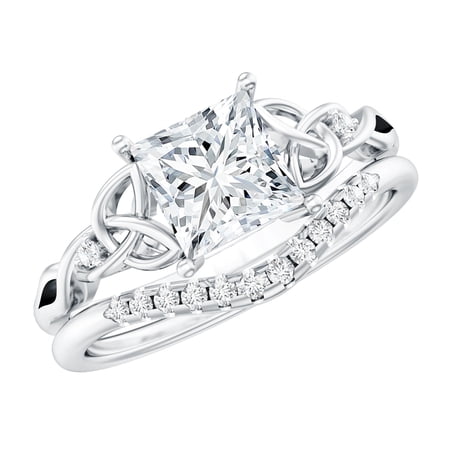 Certified Lab Grown Diamond 1 Carat Princess Cut Engagement Ring Set with Enhancer EF-VS Quality 925 Sterling Silver US 10.00