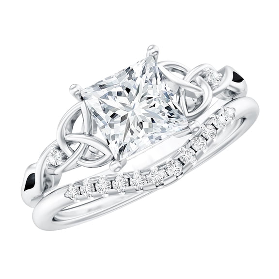 Rosec Jewels Certified Lab Grown Diamond 6MM Princess Cut Engagement Ring Set with Enhancer, EF-VS Quality, 925 Sterling Silver, US 4.00