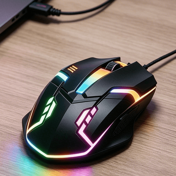RGB Gaming Mouse, Computer Wired Mouse, Ergonomic Gaming Mice, Colorful Lights, Black