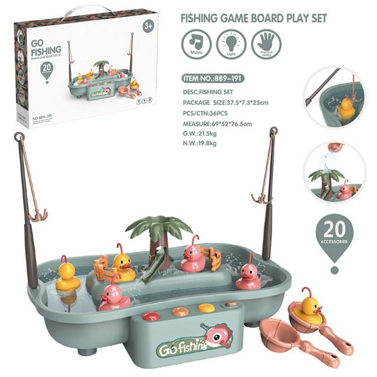 Baby Fishing Game Toy Electronic Toys Set Water Circulating Board Play Set  With 3 Ducks,3 Fish,2 Water Ladles And 2 Fishing Poles 