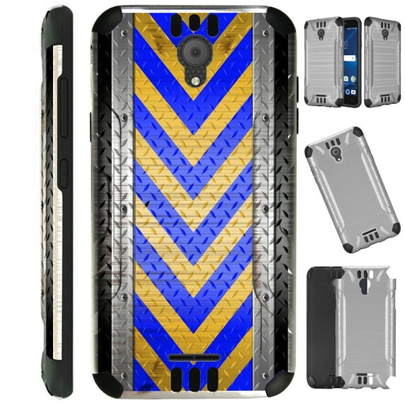 Compatible Wiko Ride (Boost) Case Brushed Metal Texture Hybrid TPU Silver Guard Phone Cover (Blue Arrow Crosshatch)