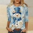 thumbnail image 3 of asdoklhq Sweaters for Women Ladies' Christmas Printed Round Neck Three Quarter Sleeve 3/4 Sleeve T-shirt Loose Top Long Sleeved Round Neck Top/shirt Multicolor M, 3 of 6