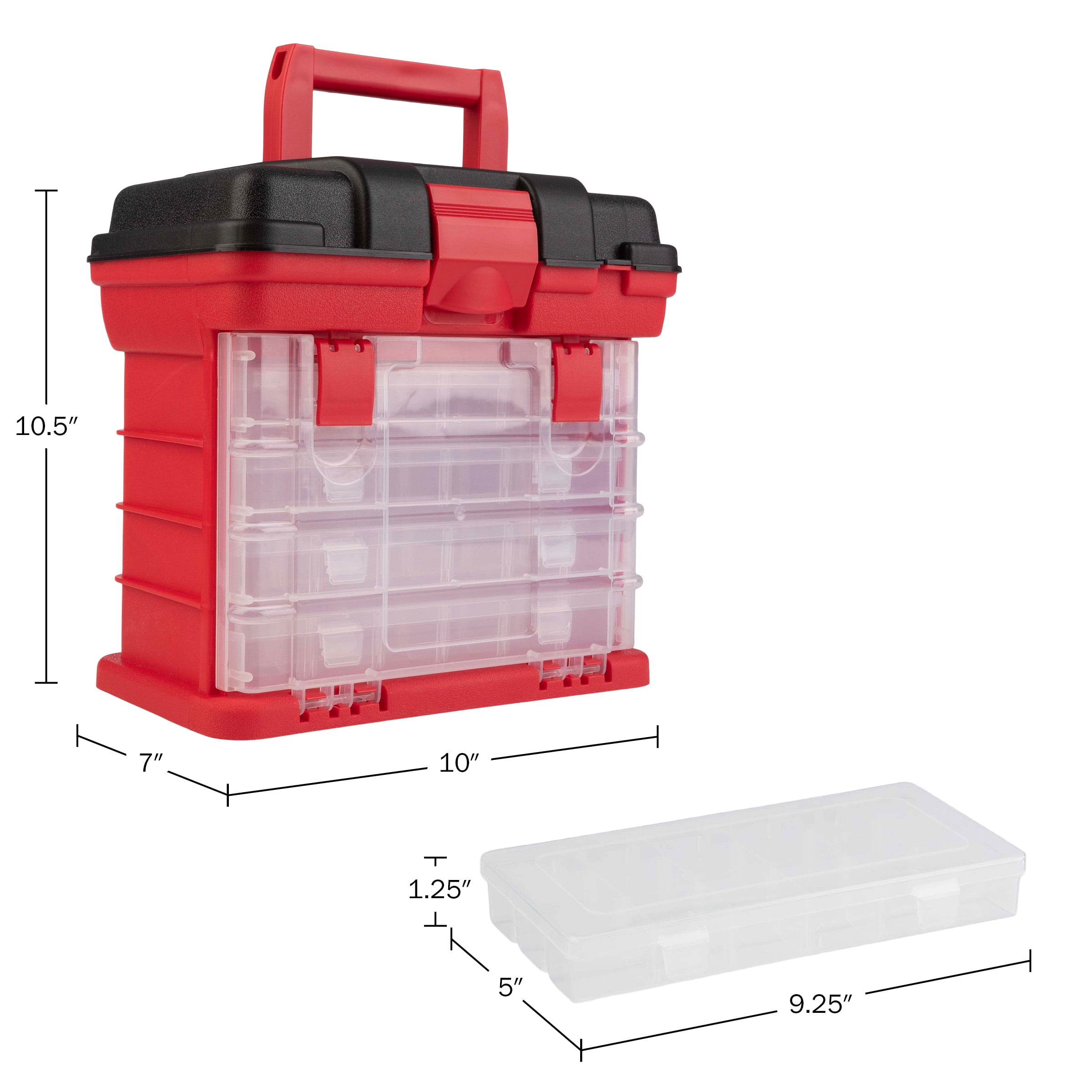Stalwart Small Parts Organizer Toolbox for Hardware, Tackle, or Crafts, Red