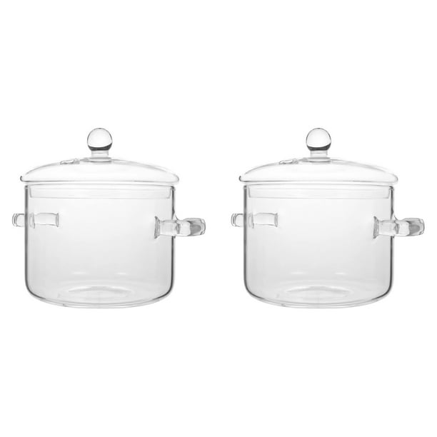 2X Cacerola de Vidrio con Tapa, Olla para Cocinar con Tapa y Asa, Olla para Cocinar una Fuego Lento, Olla para Sopa Transparente con Alto Contenido de Borosilicato, 1600 Ml