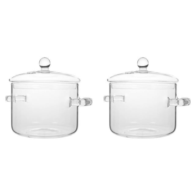 2X Cacerola de Vidrio con Tapa, Olla para Cocinar con Tapa y Asa, Olla para Cocinar una Fuego Lento, Olla para Sopa Transparente con Alto Contenido de Borosilicato, 1600 Ml