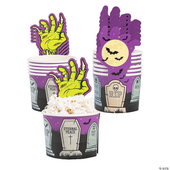 6 1/2" 12 oz. Halloween Zombie Hand-Shaped Disposable Paper Snack Cups - 12 Pieces