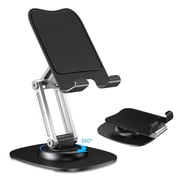 CreaDream 360° Rotatable Desktop Cell PhoneStand, Sturdy Dual Foldable Adjustable Metal Base Phone Holder, Office Gaming Desk Accessories for iPhone 17 16 15 Pro Max, Galaxy S26 S25, All iPad Tablets