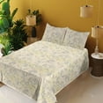 thumbnail image 2 of Ambesonne Floral Design Fitted & Flat Sheet with Shams 4 Pcs Set, Vintage Cottagecore, King, Champagne Purpleblue, 2 of 5
