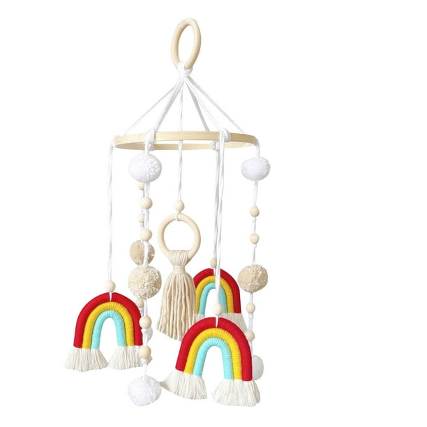 Cuna móvil para bebés, juguete sensorial de techo, de madera, cielo estrellado de arcoíris, caqui