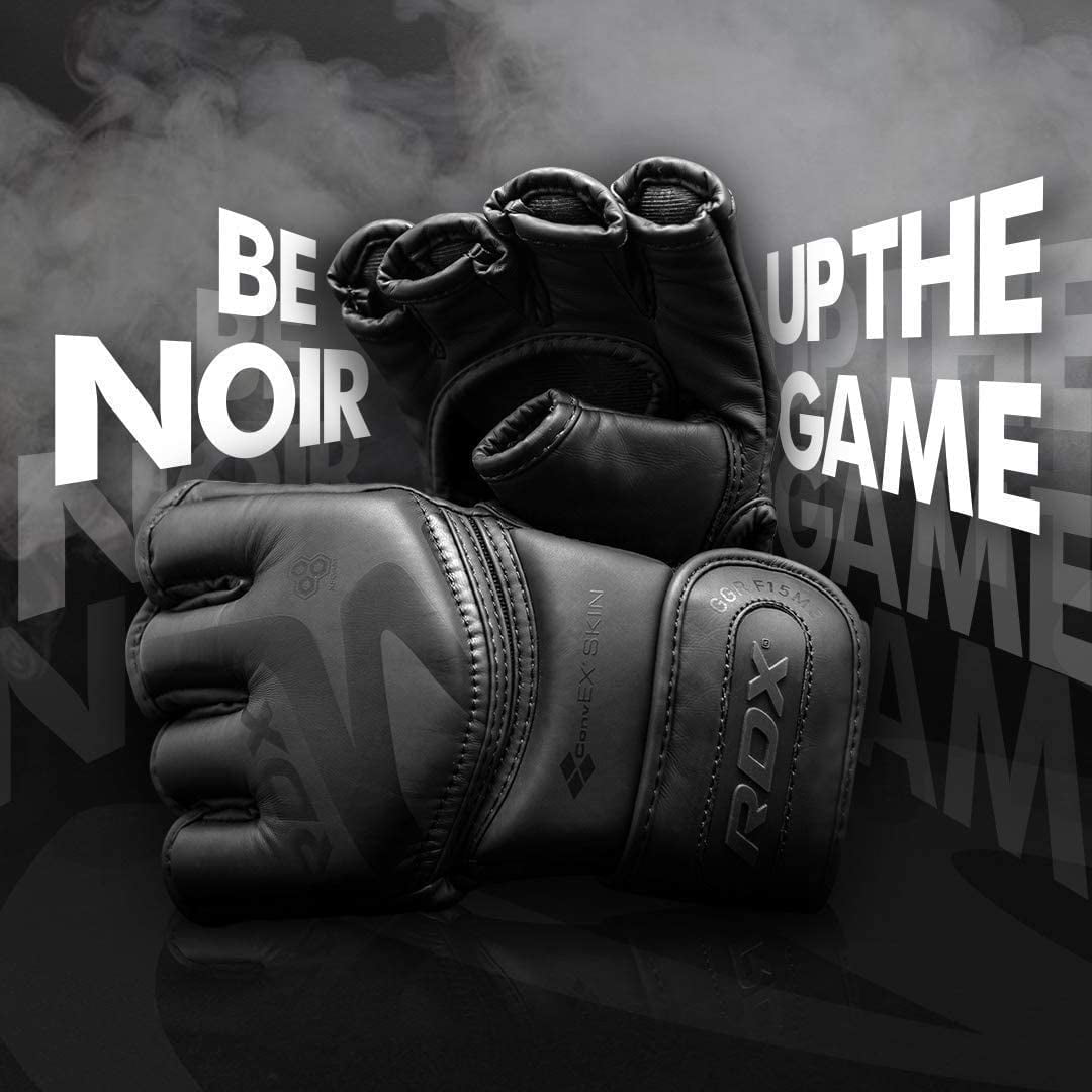 RDX MMA Boxing Gloves for Grappling, Kickboxing Muay Thai, F15, Large, Matte Black