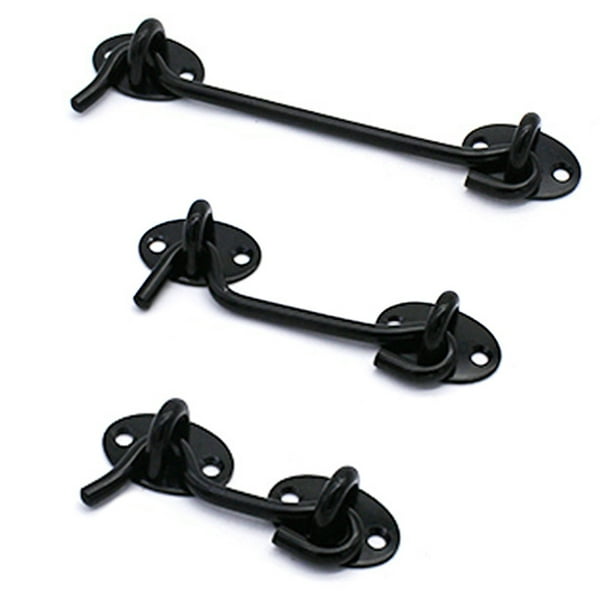 Hook and Eye Latch Black Cabin Hook and Eye 2Pcs Metal Door Hook Latch  Heavy Duty Cabinet Latches for Door Gate Window Closet Shed