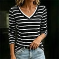 thumbnail image 2 of ShomPort Women's Tee Shirts Striped Casual Layer Tops 3/4 Sleeve Fitted Dressy V Neck Going Out Tops Summer Fall, 2 of 6