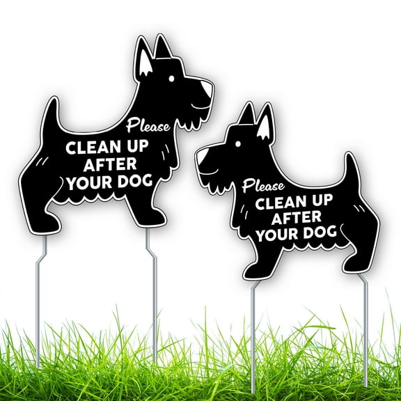 Dimarongton 2 PC Clean up after Your Dog Signs with Metal Stake, 11x10 DS Coroplast, Black