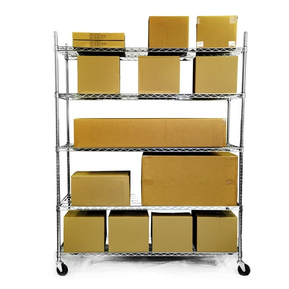 TRINITY 5-Tier Heavy Duty Wire Shelving Rack | 60" X 24" X 72" | Nsf | Includes Wheels | Chrome