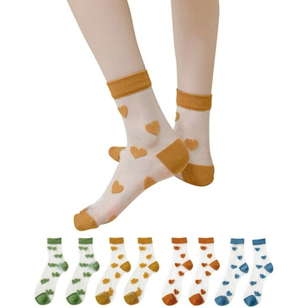 

christmas socks for women 4 Pairs 4Pairs Fashion Womens Ultra Thin Love Printing Transparent Tube Sockings