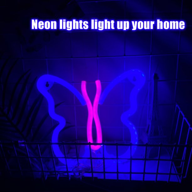 Luz De Neón Led Luces De Letreros De Neón De Mariposa 5V Usb / Letrero De Neón Alimentado Por Batería Luz De Noche De Mariposa Iluminada Lámpara De Neón Decorativa De Pared Led Muyoka Hogar