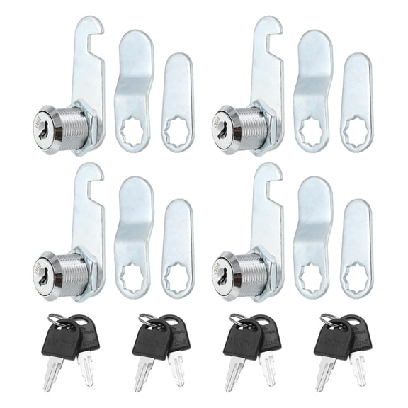 Uxcell 3/4" Zinc Alloy Cabinet Cam Locks Keyed Different for File Drawer Mailbox, Silver Tone 4 Pack