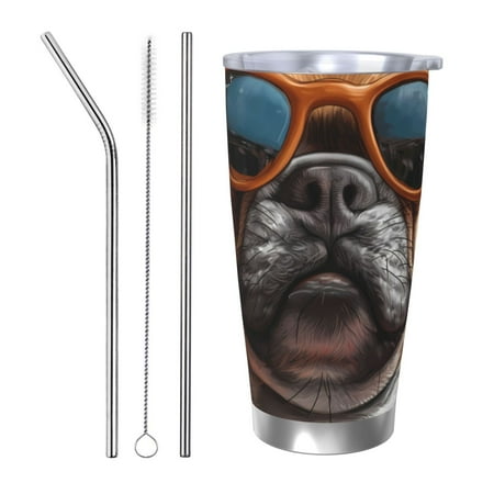 

Goofa French Bulldog In Sunglasses for 20 oz Skinny Tumbler Stainless Steel Coffee Mug Slim Vacuum Insulated Travel Cup Car Cup-Straw Three-piece Set