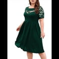 thumbnail image 3 of Vestido Midi de Encaje de con Cuello Redondo y Corte Cruzado para Mujer, Talla Grande, para Invitada de Boda o Cóctel Verde Oscuro XL, 3 of 9