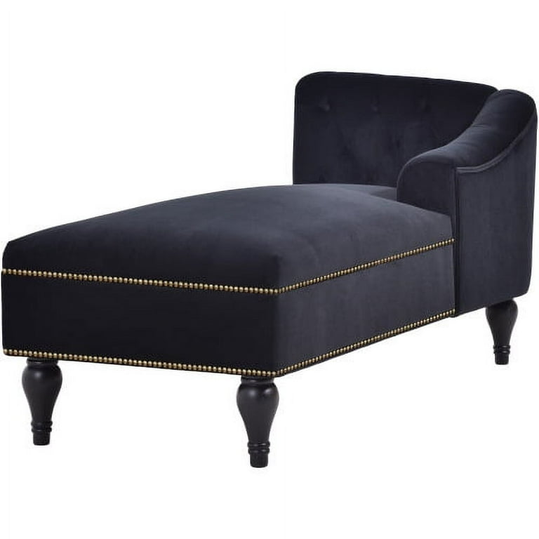 Velvet Chaise Lounge Button Tufted with Arm Lounge Chair with Nailhead Trim  & Solid Wood Legs for Living Room or Office 