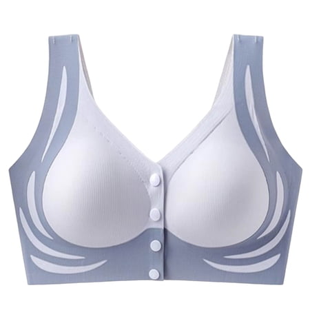 JGGSPWM Front Closure Bra for Women Plus Size Seamless No Underwire Soft Full Coverage Bralette Push Up Comfort Color Block Bra Gray XL